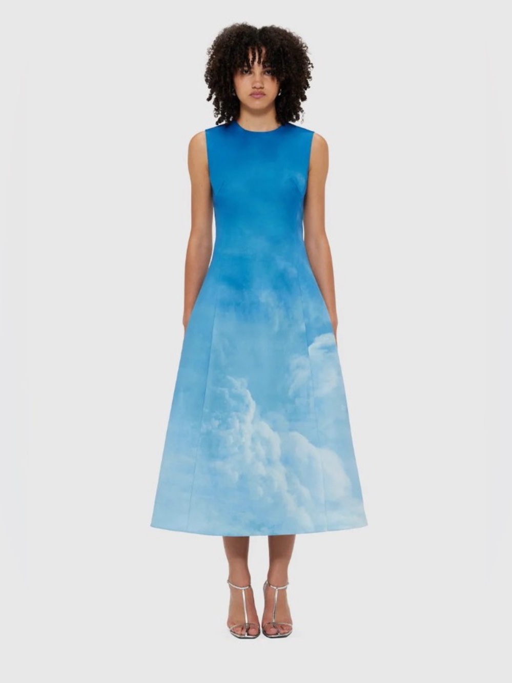 LEO LIN Cleo Blue Sky White Cloud Print Ombré Watercolor Midi Dress AU6/US2 NWOT